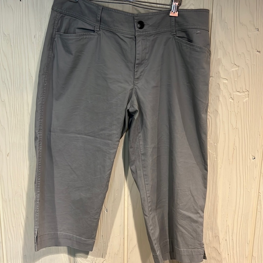 Eddie Bauer Blakely Gray Cotton Capri Wide Leg Size 12